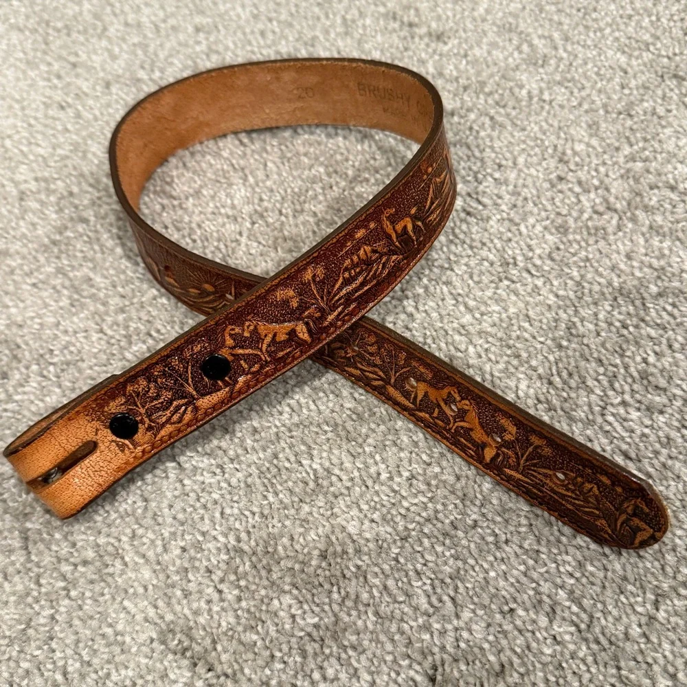 Brushy Creek Horse Embossed Full Grain Cowhide Leather Brown Belt Youth Size 20